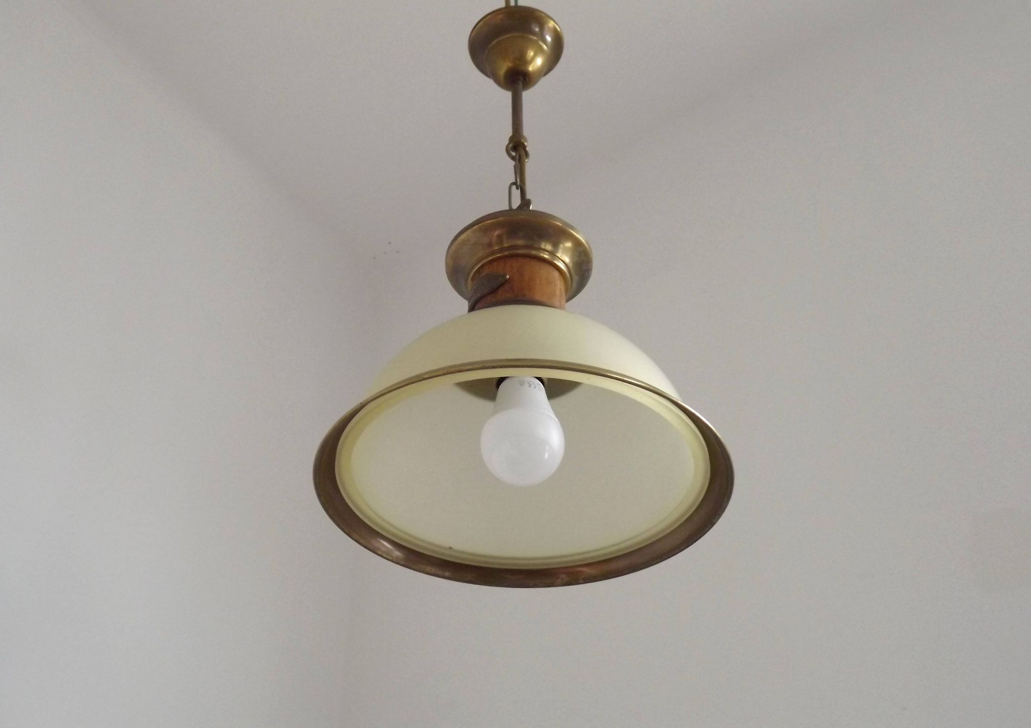 French Vintage "Louisiane" Brass & Wood Pendant Lamp - Hanging Light