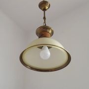 French Vintage "Louisiane" Brass & Wood Pendant Lamp - Hanging Light