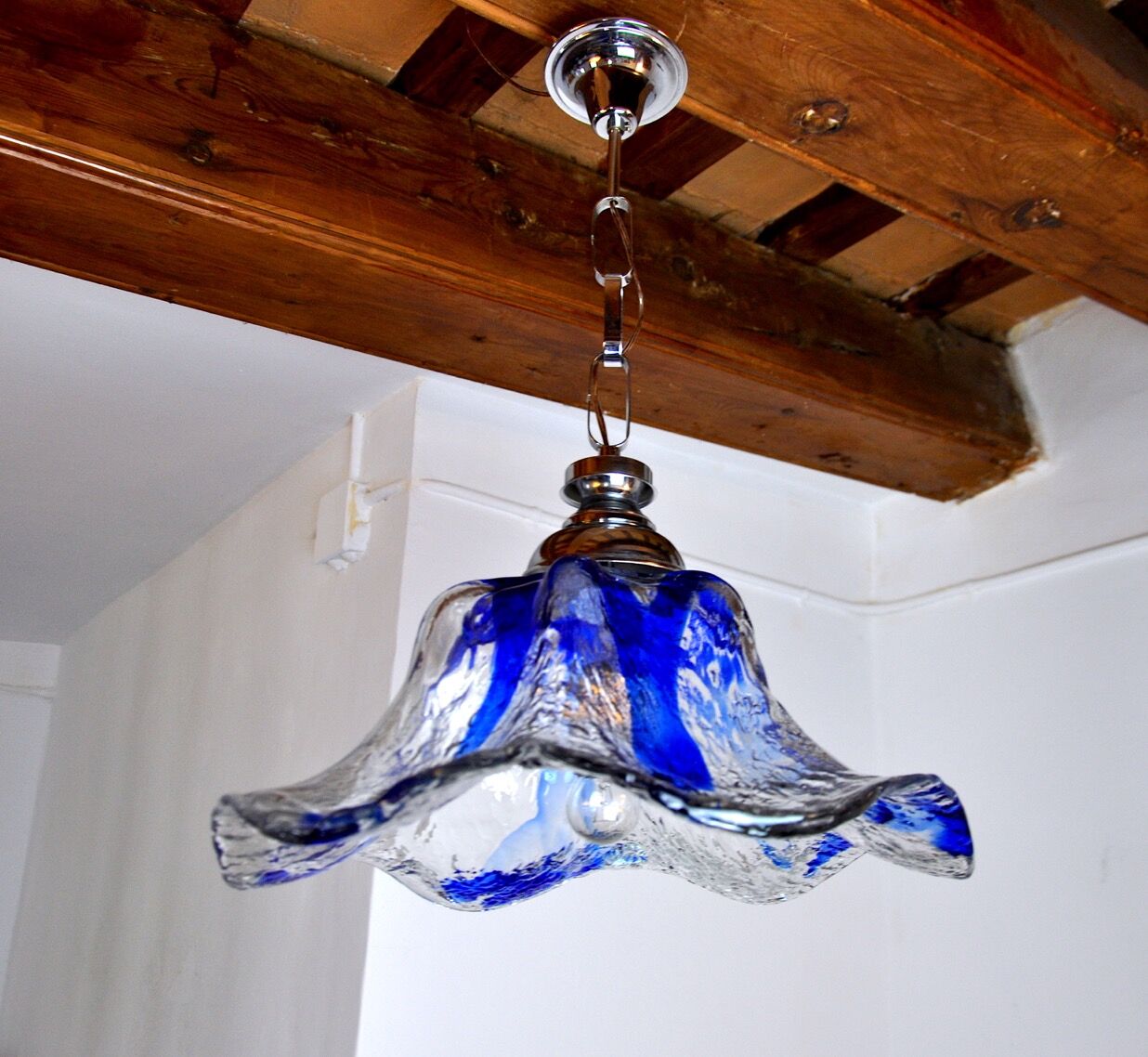 Flower chandelier Murano Mazzega, blue glass, Italy, 1970