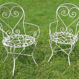 Garden furniture tin forge blanc 1 table and 2 armchairs