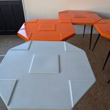 Set of 15 fibreglass tables from the 70s (11 orange and 4 grey) space age
