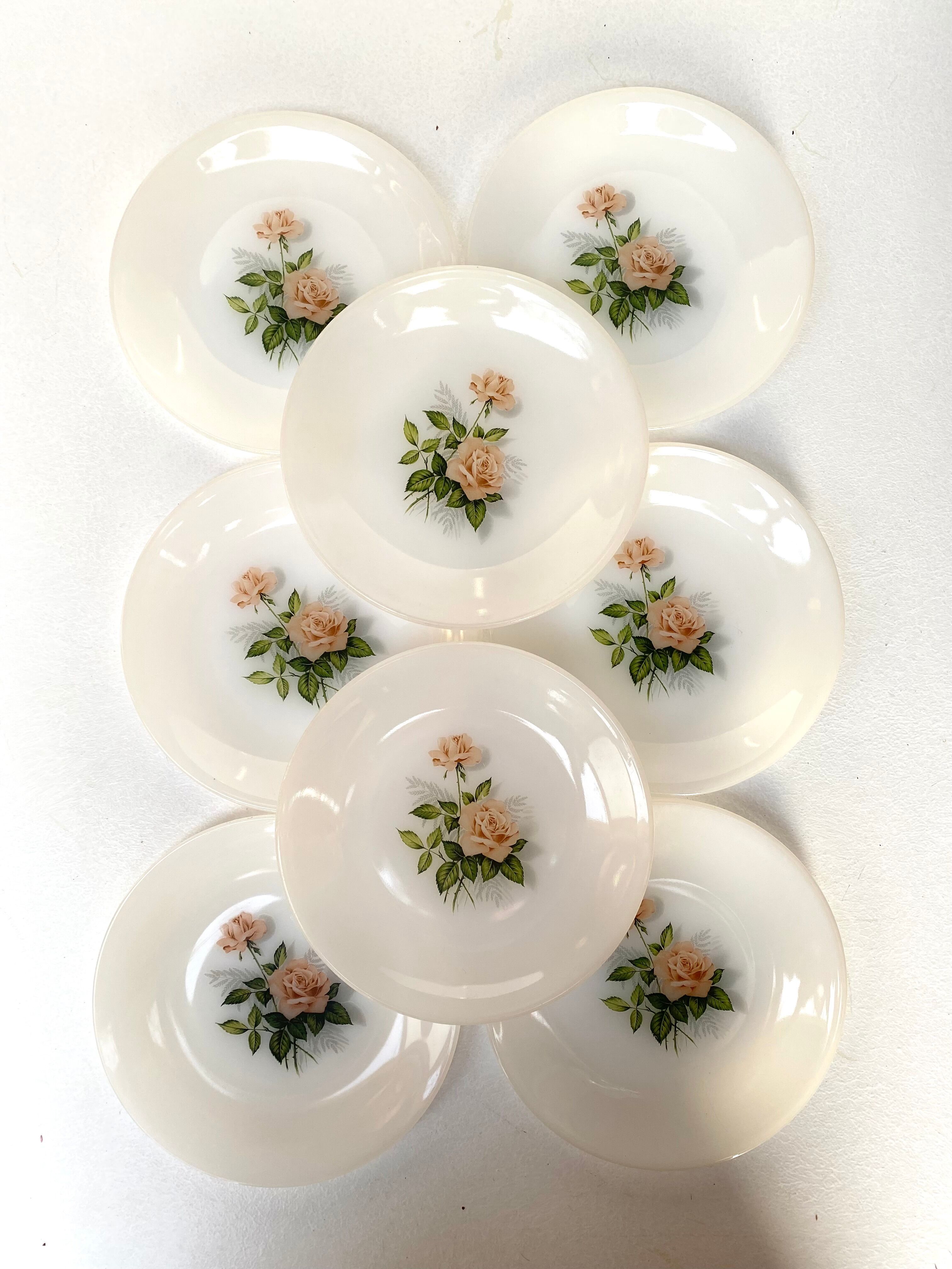 8 Vintage Pink Arcopal Plates