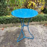 Guéridon / petite table de jardin ancienne en métal bleue
