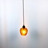 Suspension vintage en verre ciselé ocre