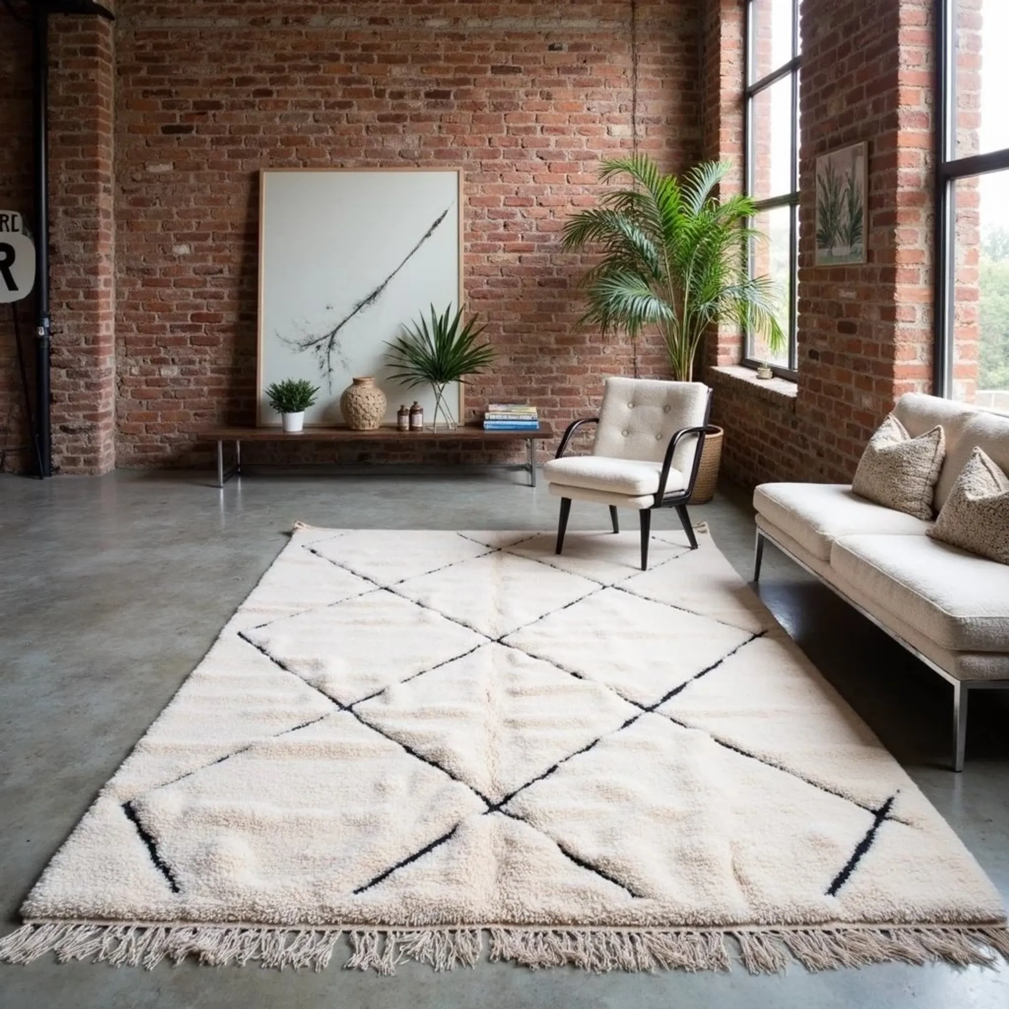 Beni Ourain White Rug – Handwoven Berber Diamond