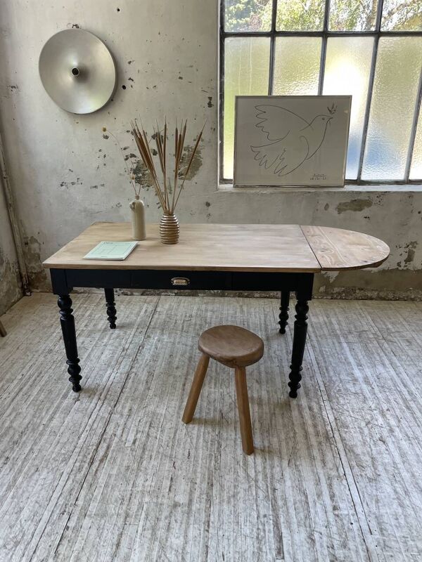 Table de ferme en pin ovale avec allonges 2m