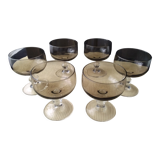 Set of 6 vintage smoked glass champagne glasses from the 70s