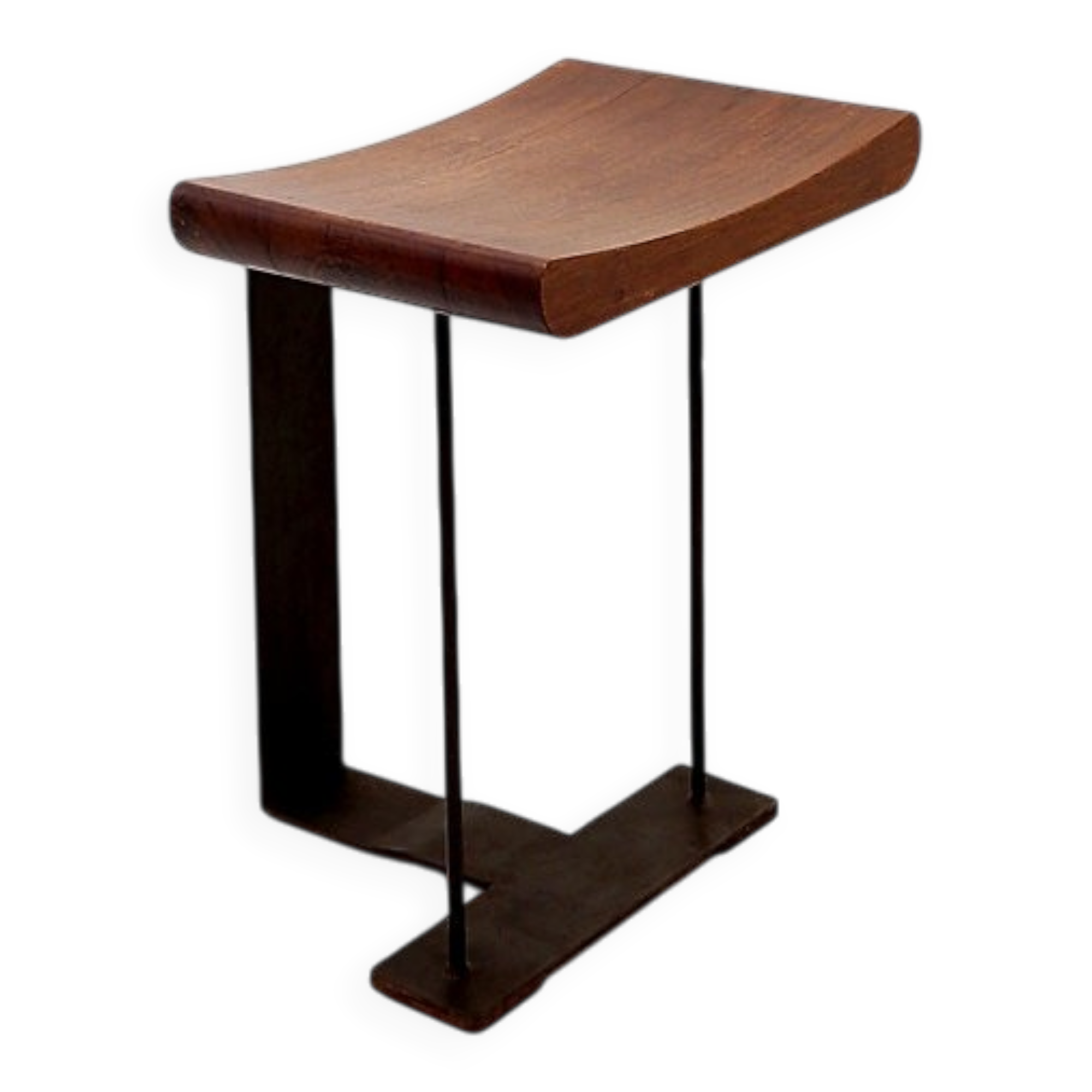 Vintage wooden and metal stool in the style of the "T" model by Pierre Chareau.
