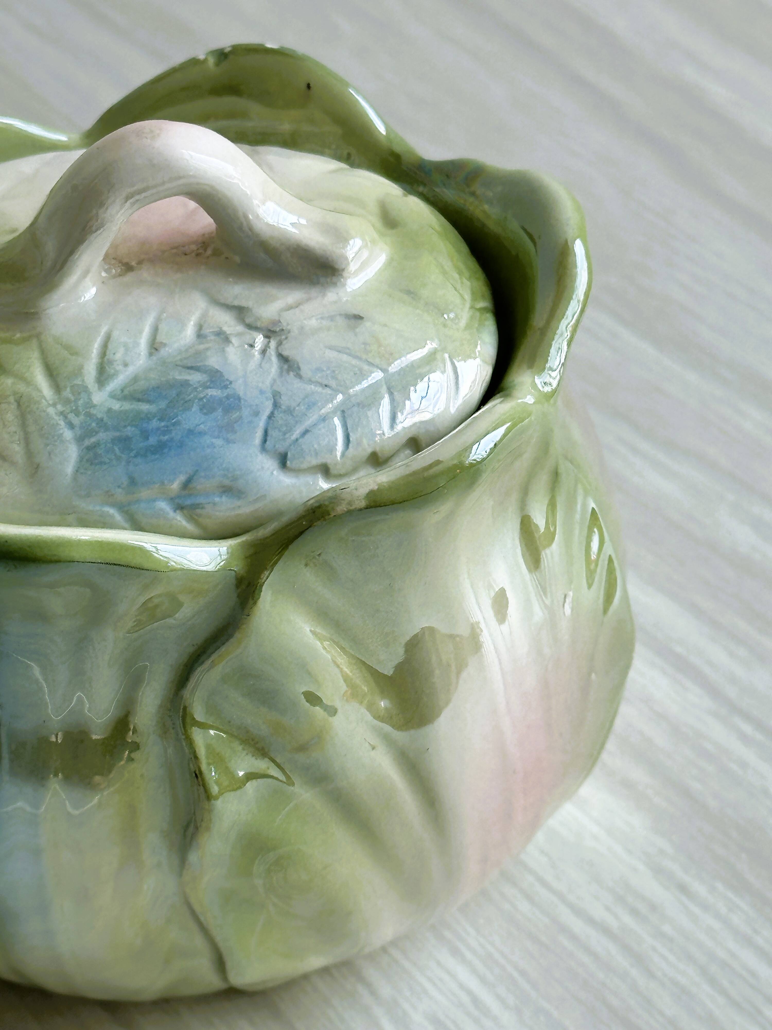Sugar bowl - cabbage slip condiment pot.