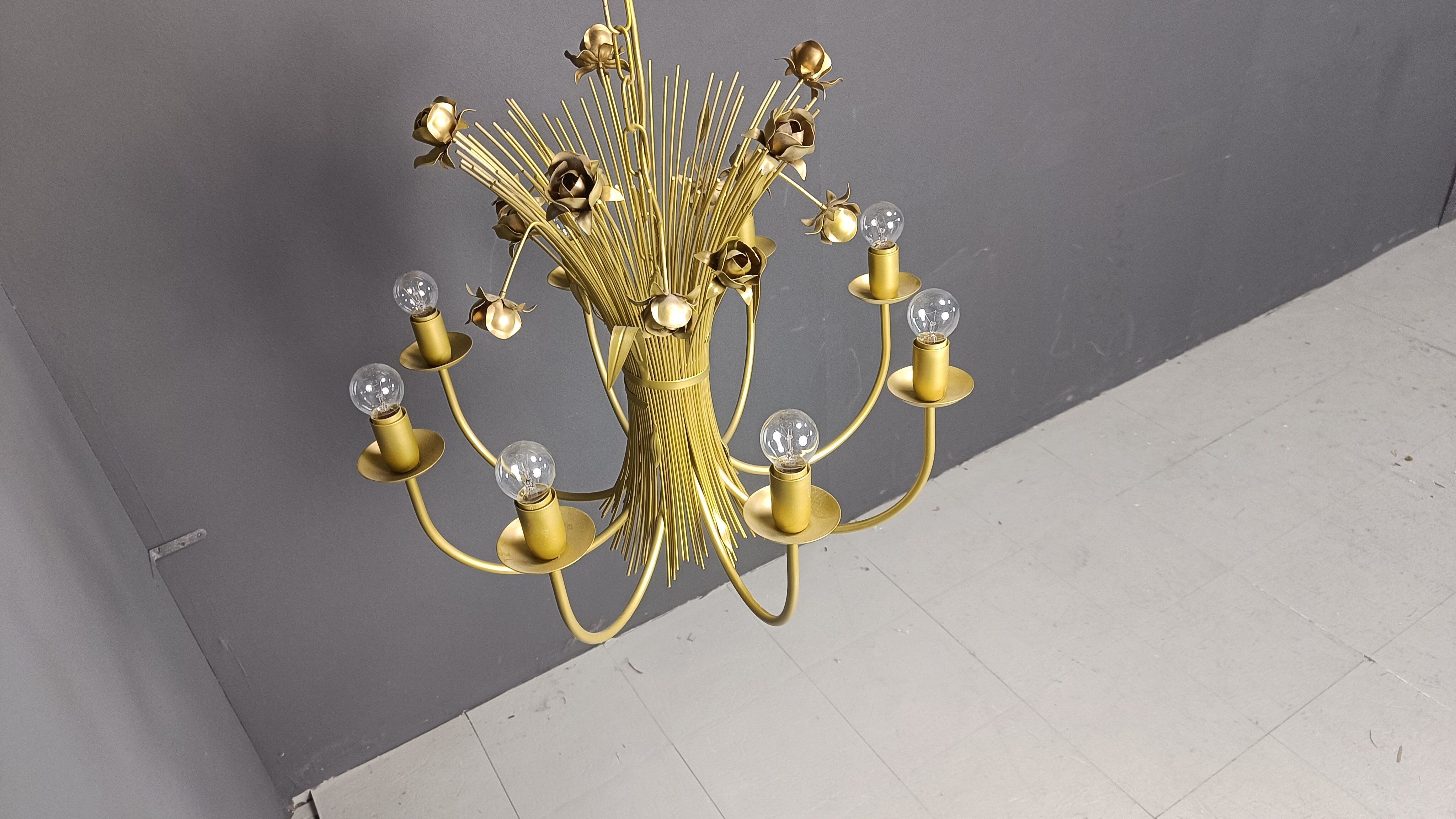 Vintage metal flower chandelier, 1980s
