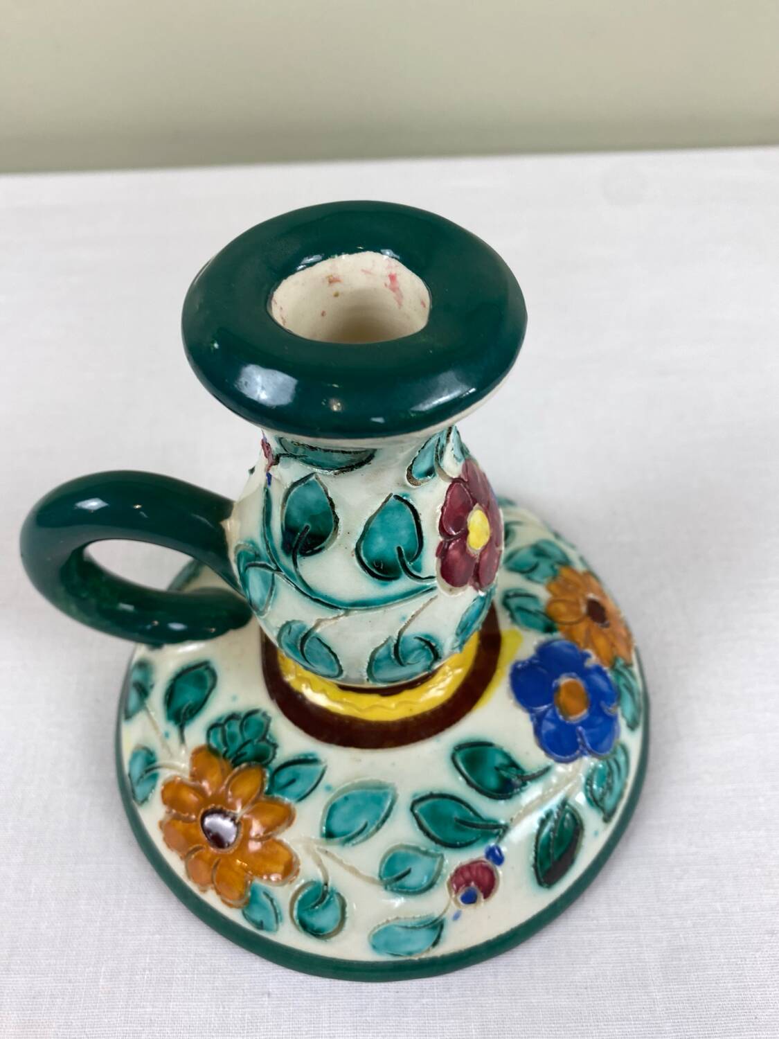 Decorated ceramic candle holder