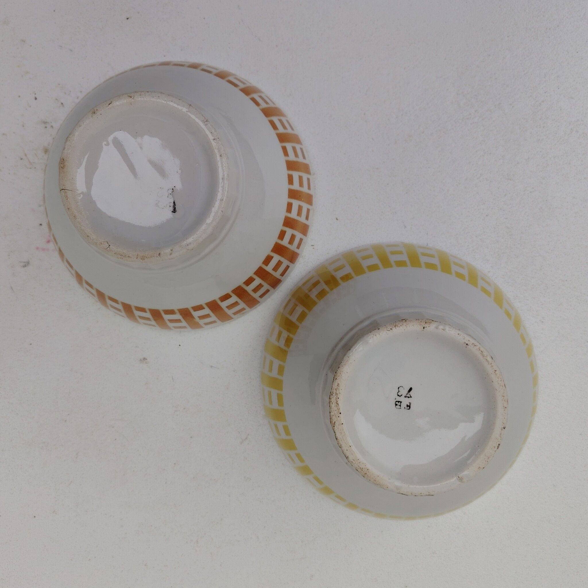 Pair of bowls, Digoin earthenware, geometric design