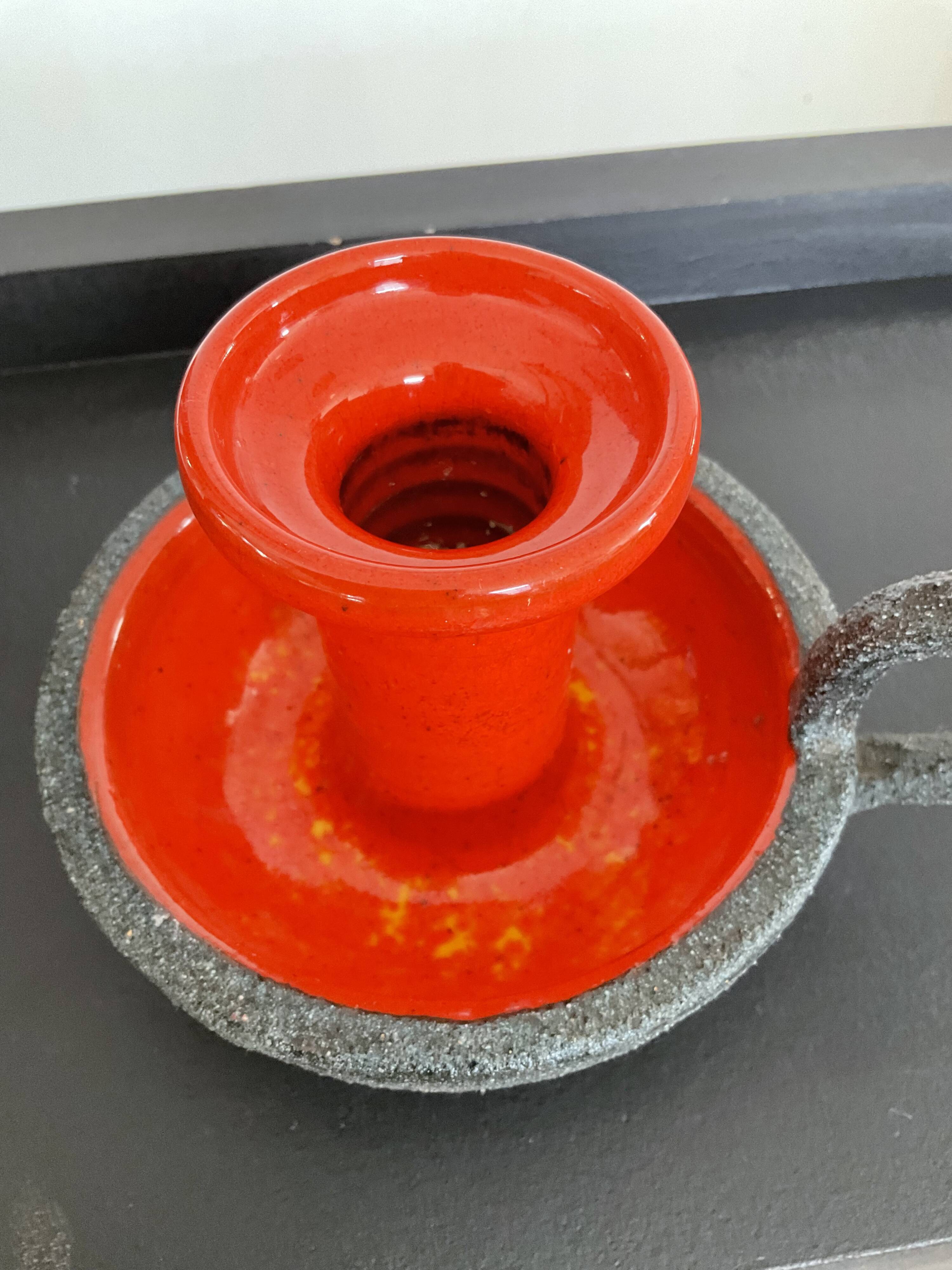 Vintage candle holder in glazed terracotta 70s