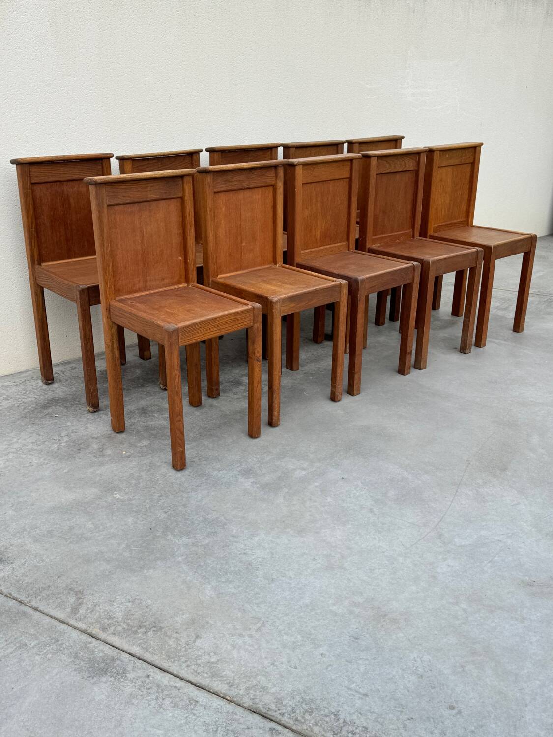 Set of 10 Brutalist Monastery Chairs from the 50s