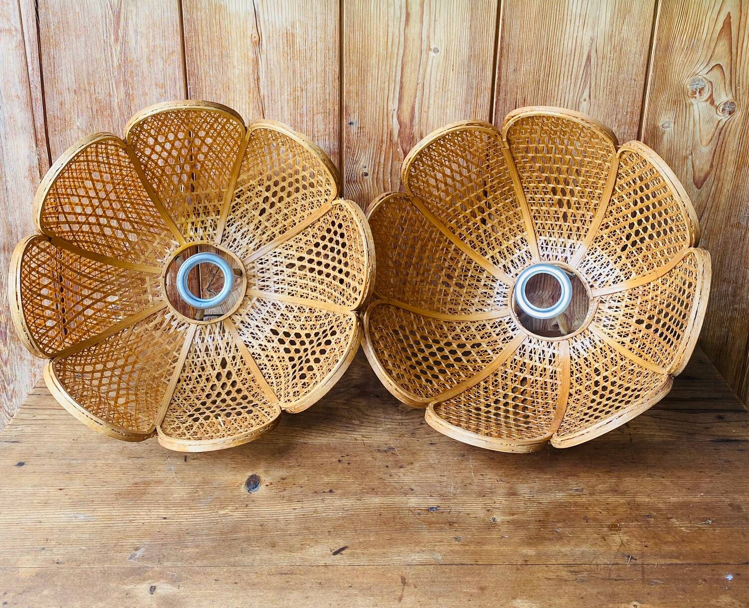 Paire de Suspension en rotin vintage