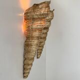 Pair of vintage shell wall sconces, beige fiberglass, France 1960