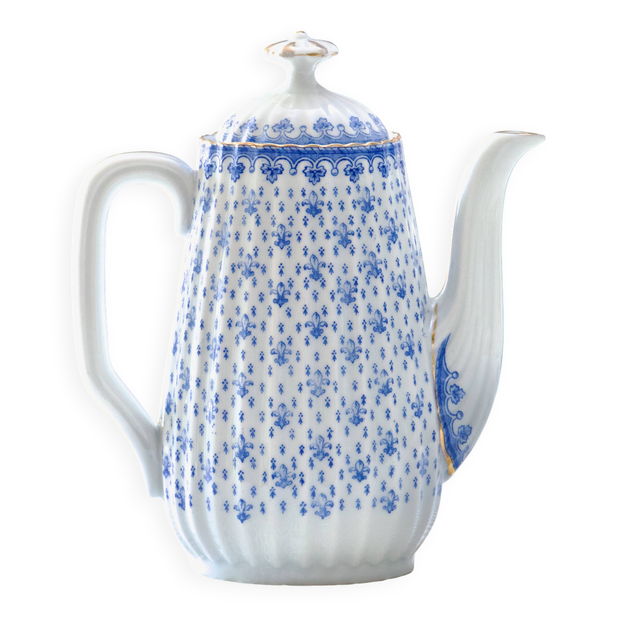 Large 1909 Oscar Shaller Fleur de Lys Porcelain Coffee Pot