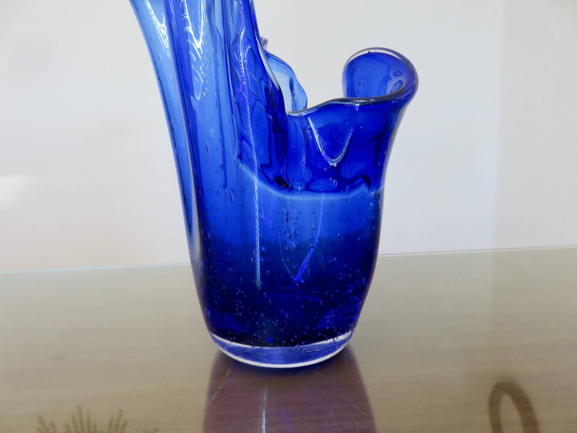 Large "handkerchief" vase in blown cobalt blue glass, 1960s.