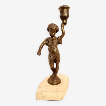 Boy's torch in bronze on marble pen holder base