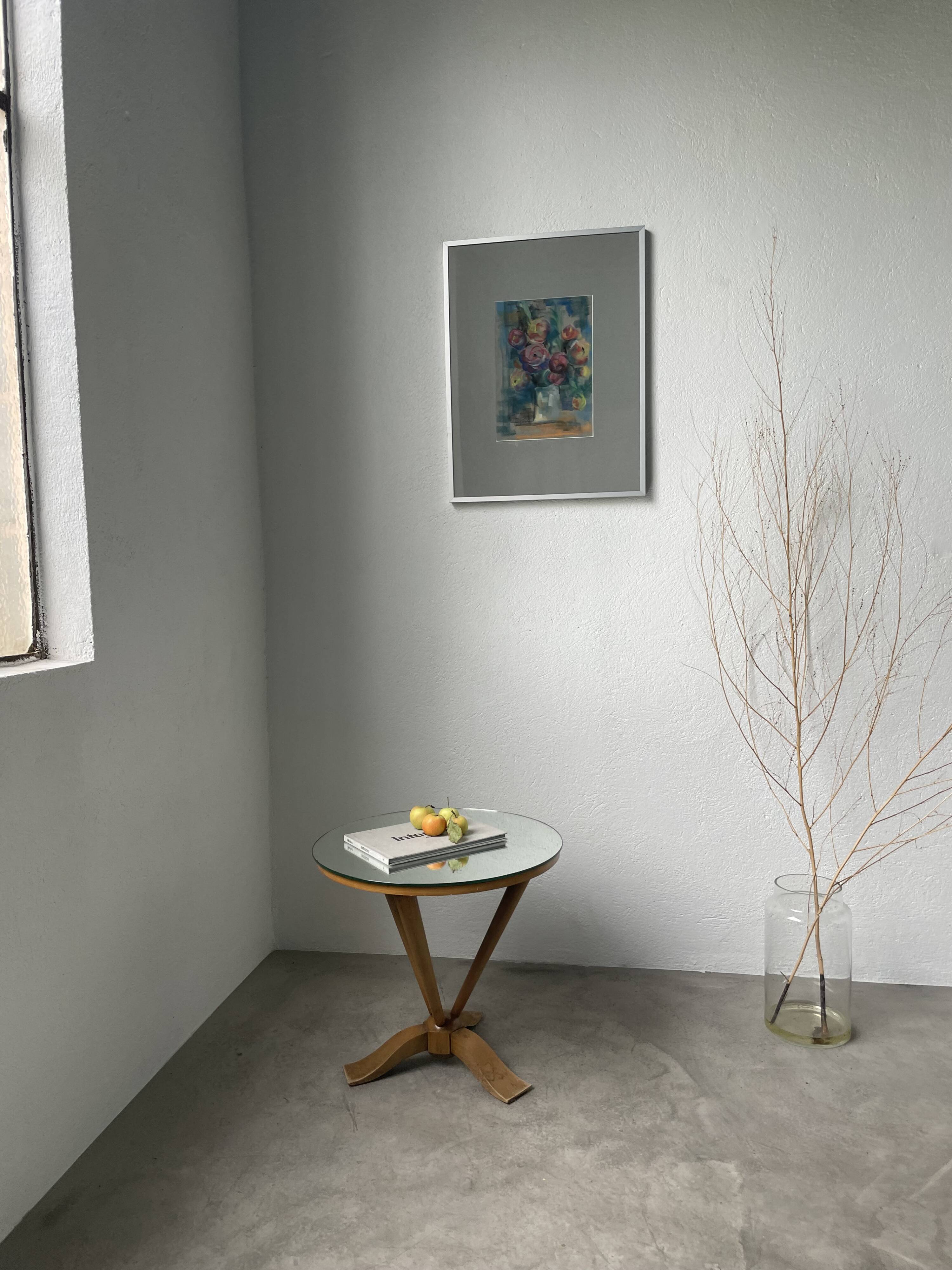 Art deco mirror pedestal table in walnut 1930