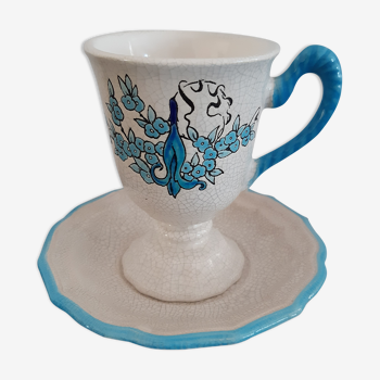 Cup + saucer enamels from longwy