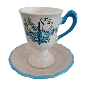 Cup + saucer enamels from longwy