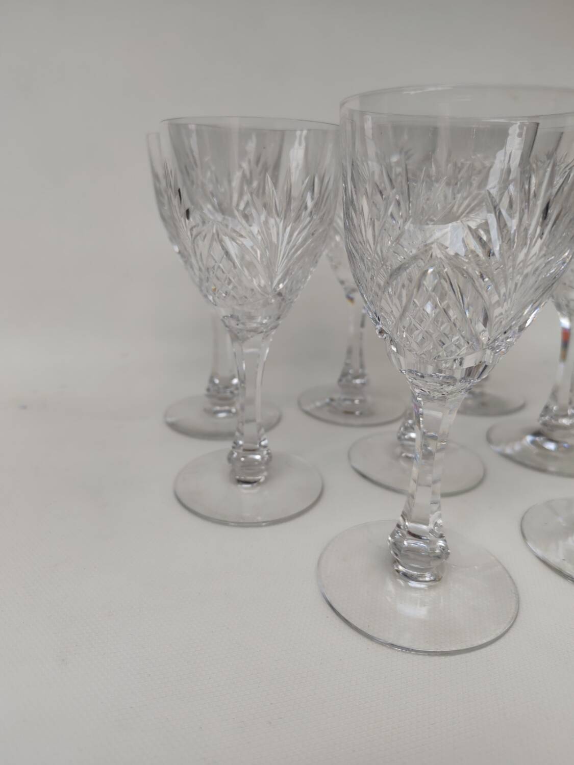 8 large Saint Louis crystal glasses, Moselle model. 1930s.