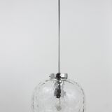 Grande lampe suspension globe en verre à bulles Limburg & chrome, Allemagne, années 1970