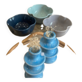 Bol céramique émaillée artisanal fleur trèfle pop bleu ciel