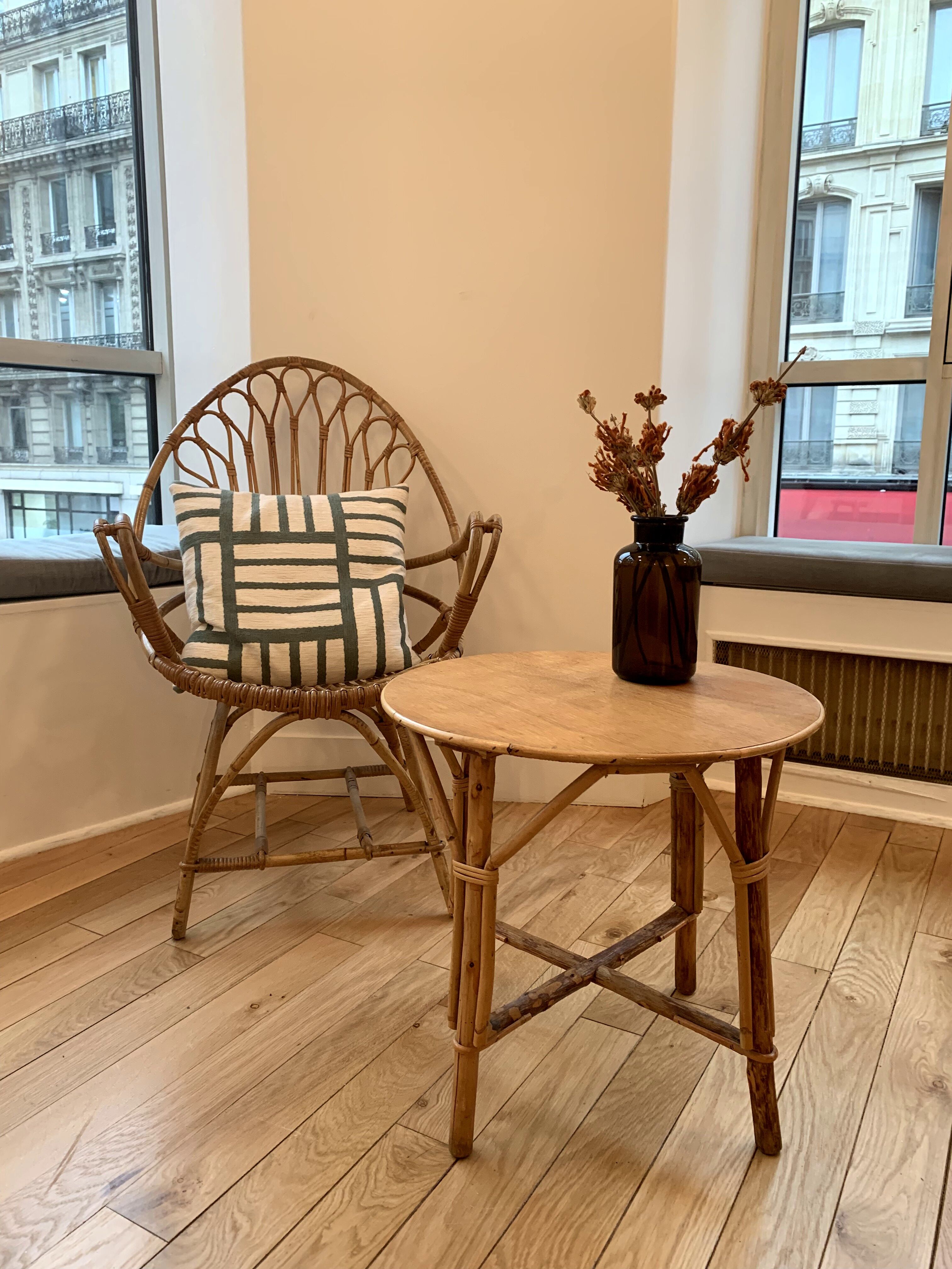 Round rattan side table