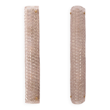 Pair of Modern Italian Brass and Murano Glass Textured Light Pink Wall Scon