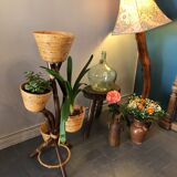 Vintage bamboo and rattan plant holder