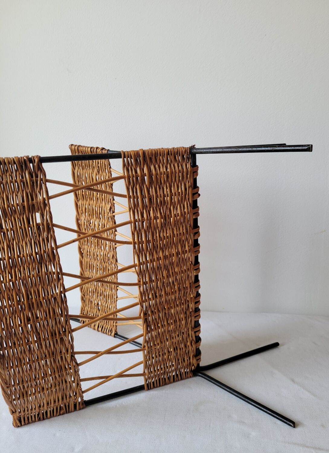 Metal and rattan magazine holder