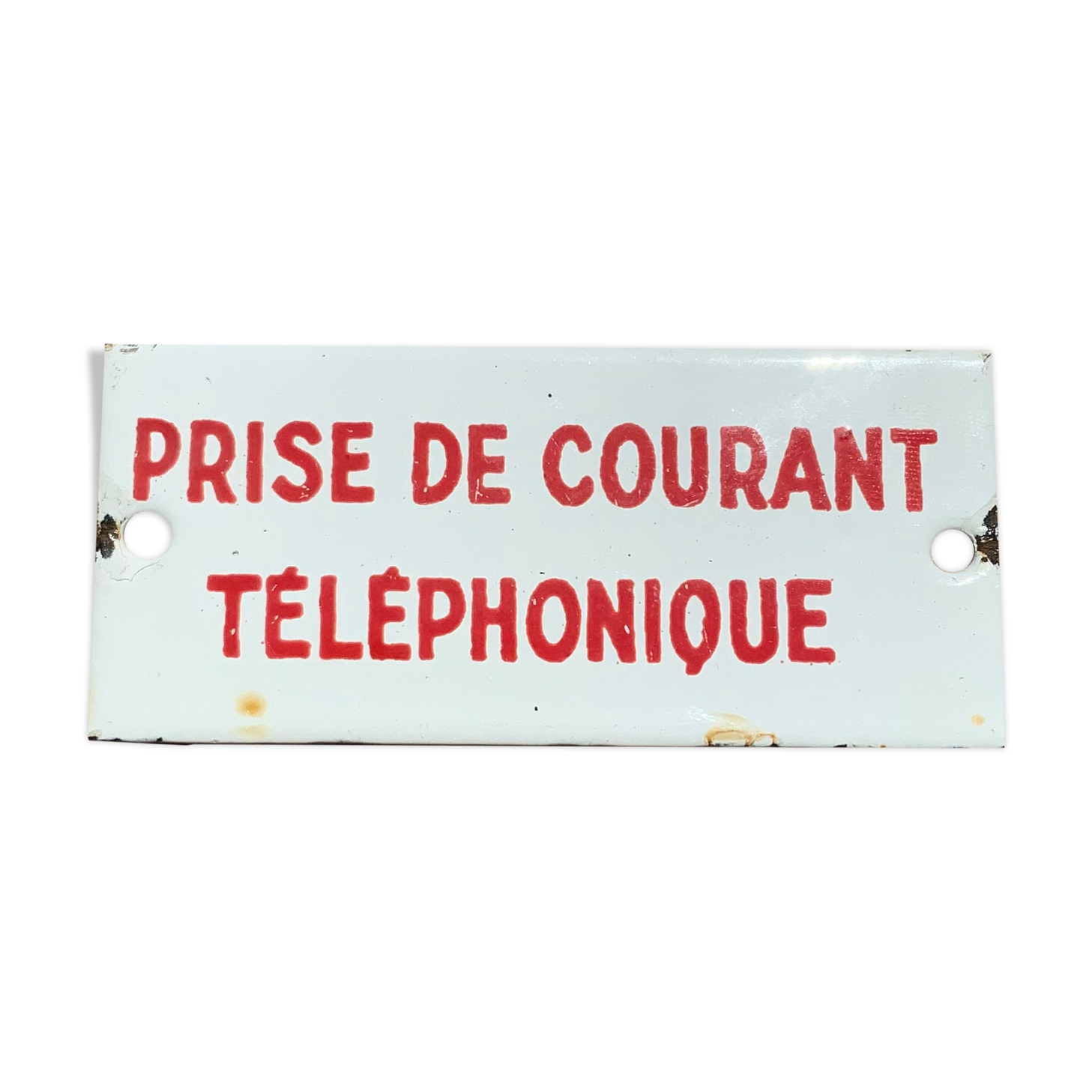 Plate old enamelled sheet metal plug white and red small format