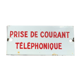 Plate old enamelled sheet metal plug white and red small format