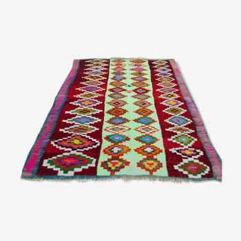 Carpet Berber Moroccan kilim in red wool is hand 155x210cm