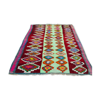 Carpet Berber Moroccan kilim in red wool is hand 155x210cm