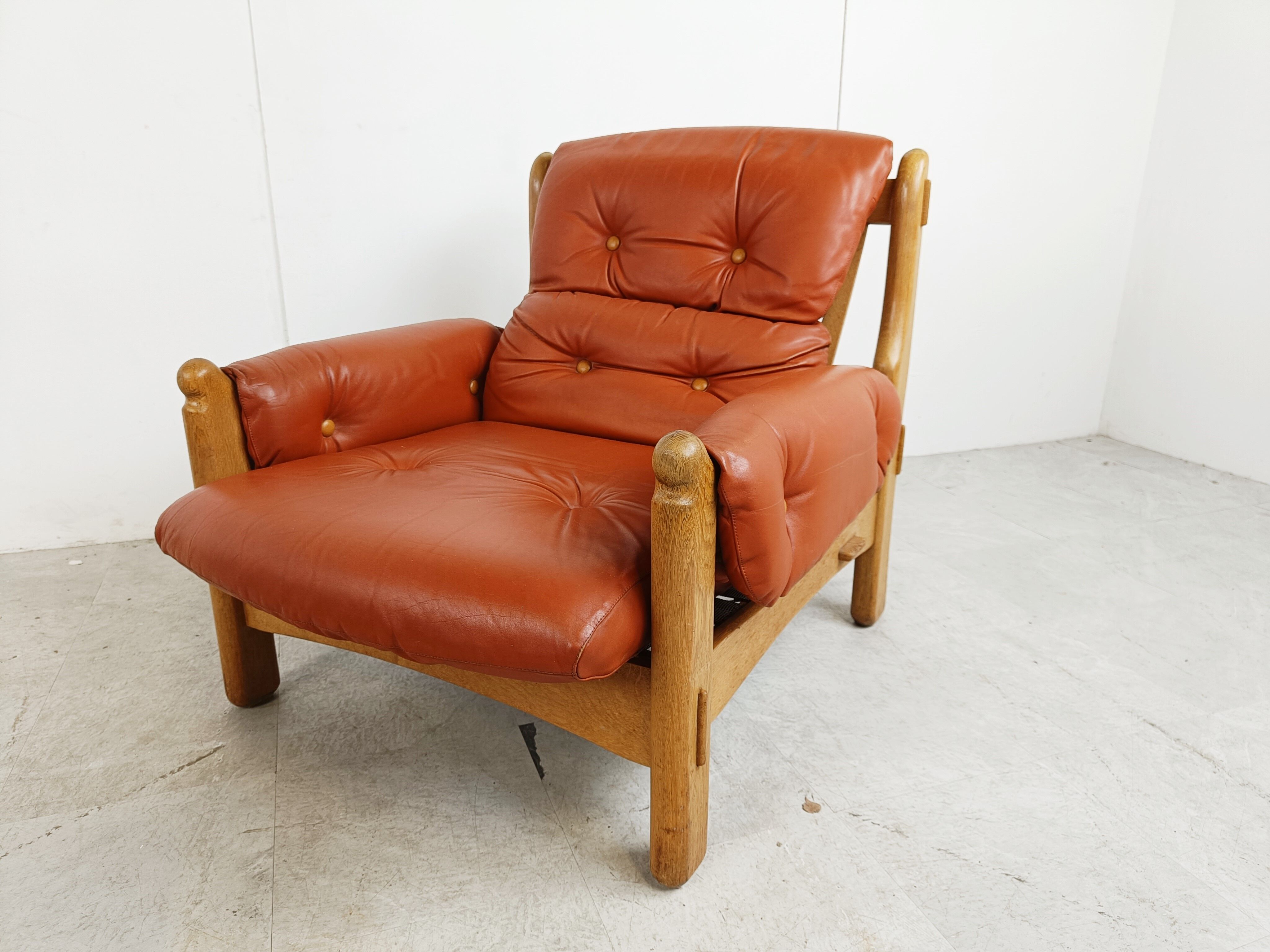 Pair of brutalist leather armchairs, 1960s