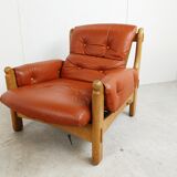 Pair of brutalist leather armchairs, 1960s