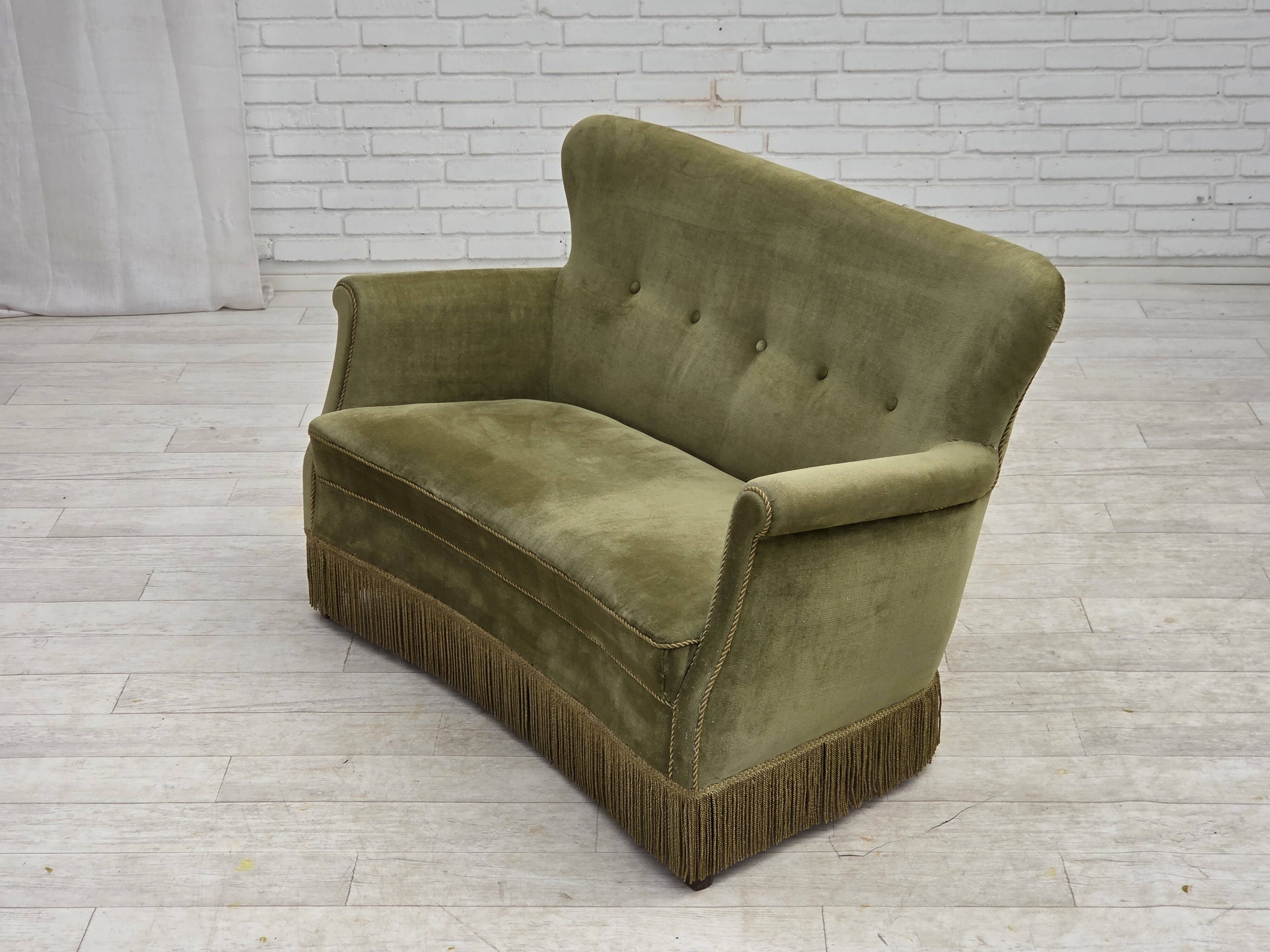 1970s, Danish 2-seater sofa, light green furniture velour.