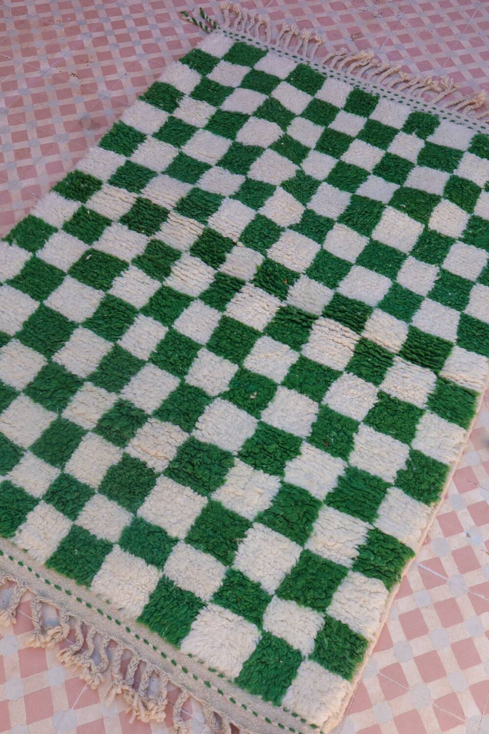 Fir green checkered Berber rug