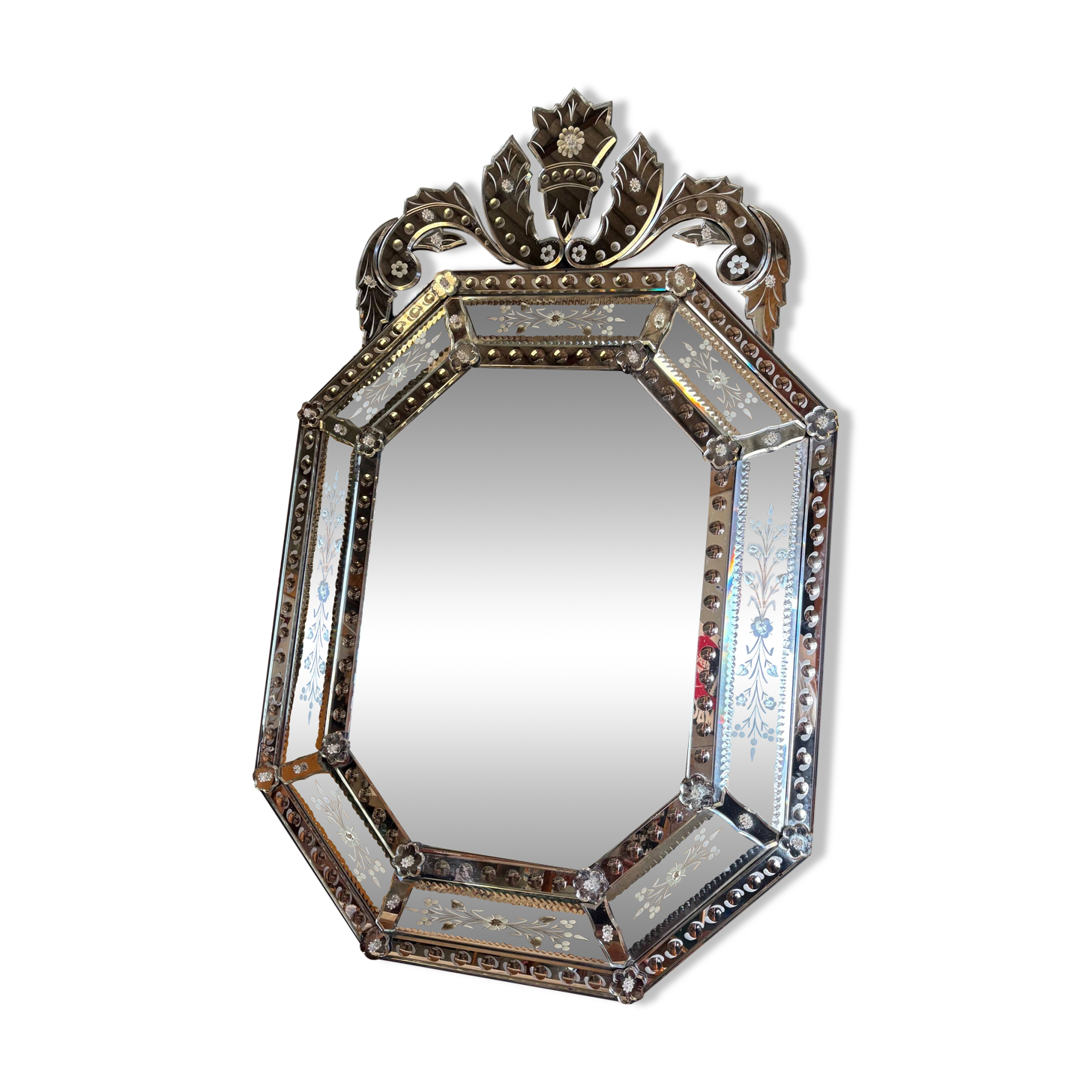 Large antique Venetian mirror with a glazing bar – early 20th century
