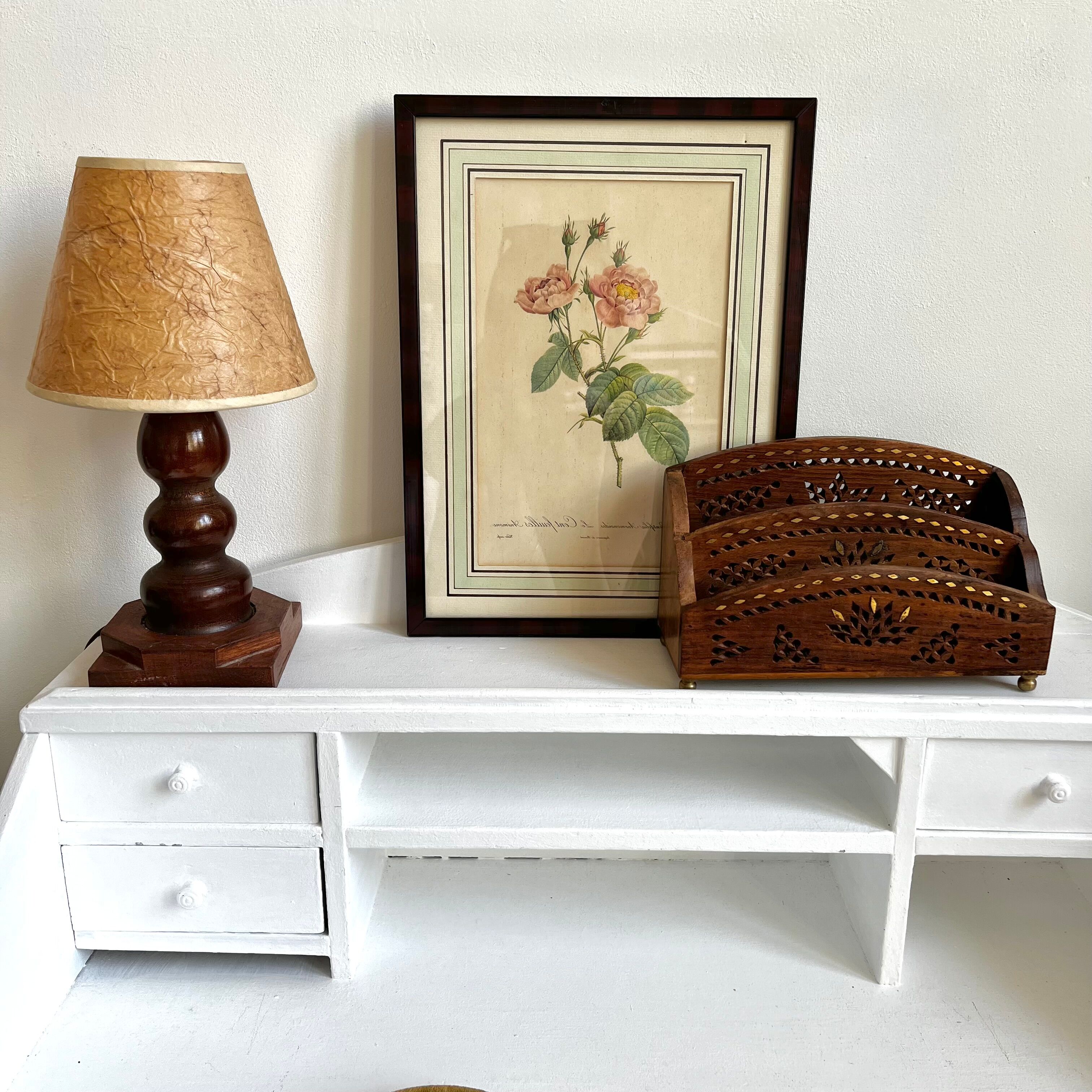 Vintage mail rack in wood and brass