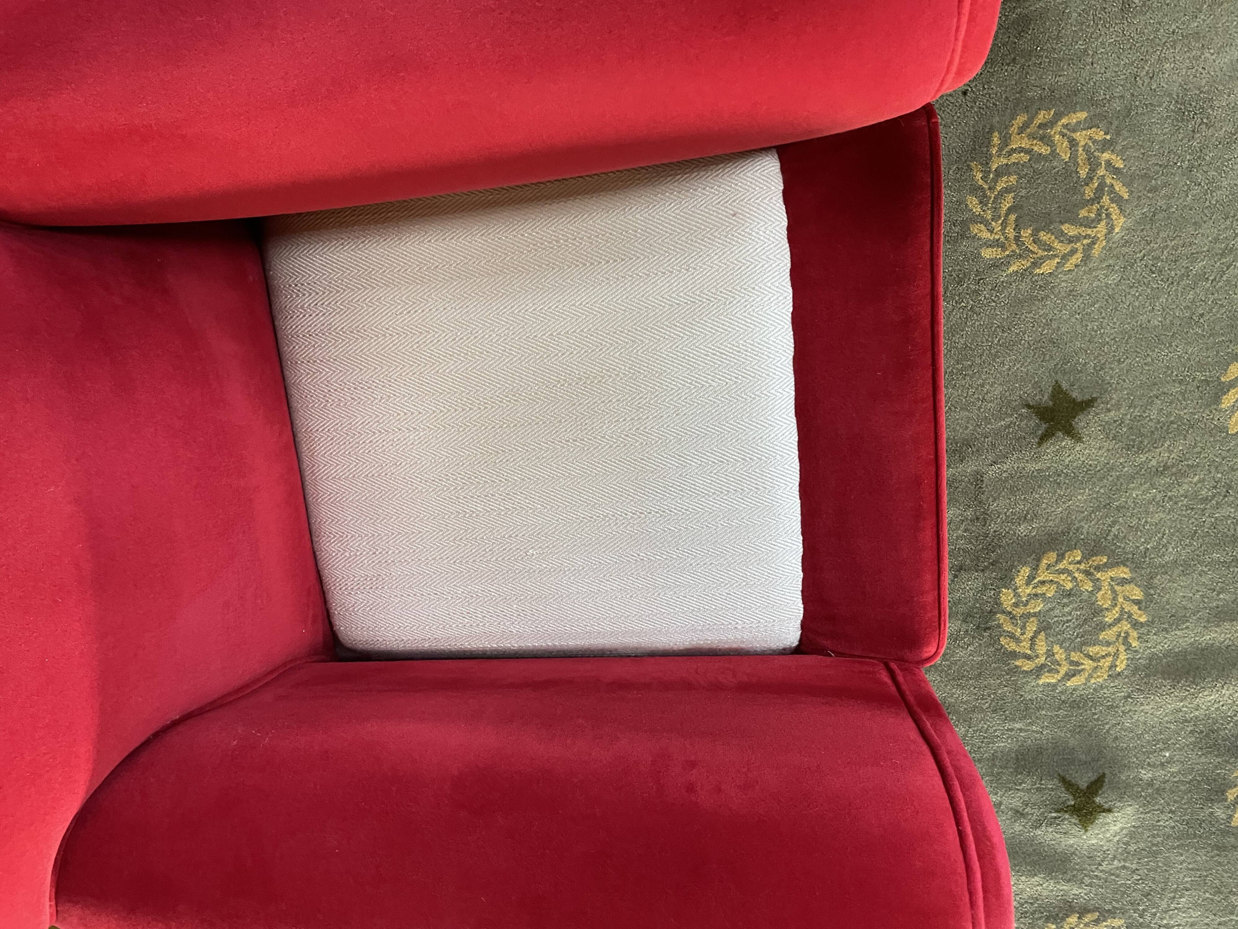 Pair of Red Velvet Art Deco Club Armchairs