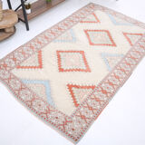 4x6 blue and beige handmade oushak rug