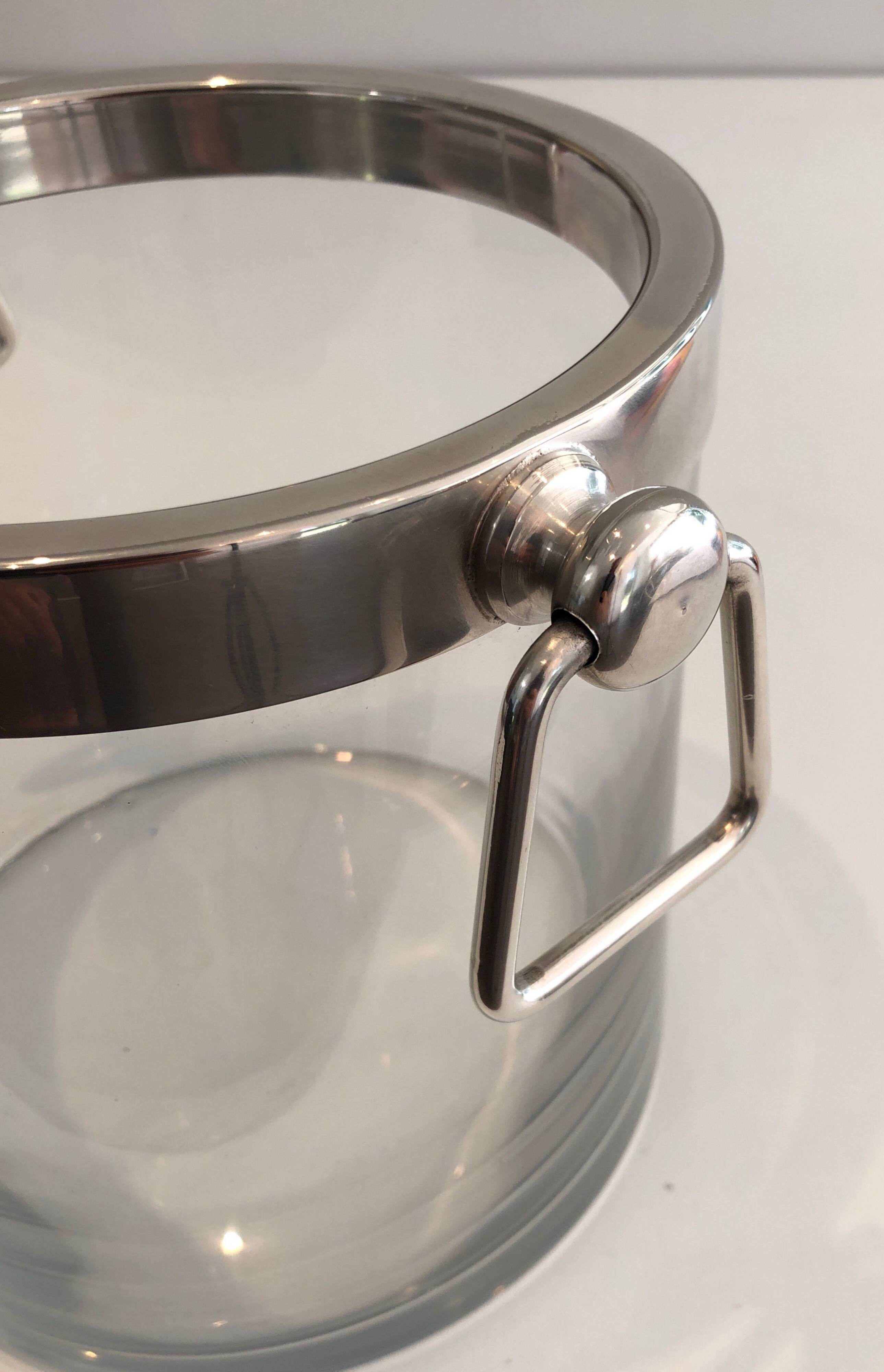 Champagne bucket design in glass and silver-plated metal