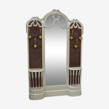 Wall-mounted cloakroom with mirror and wickerwork Louis XVl 1900 style