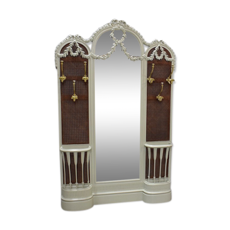Wall-mounted cloakroom with mirror and wickerwork Louis XVl 1900 style