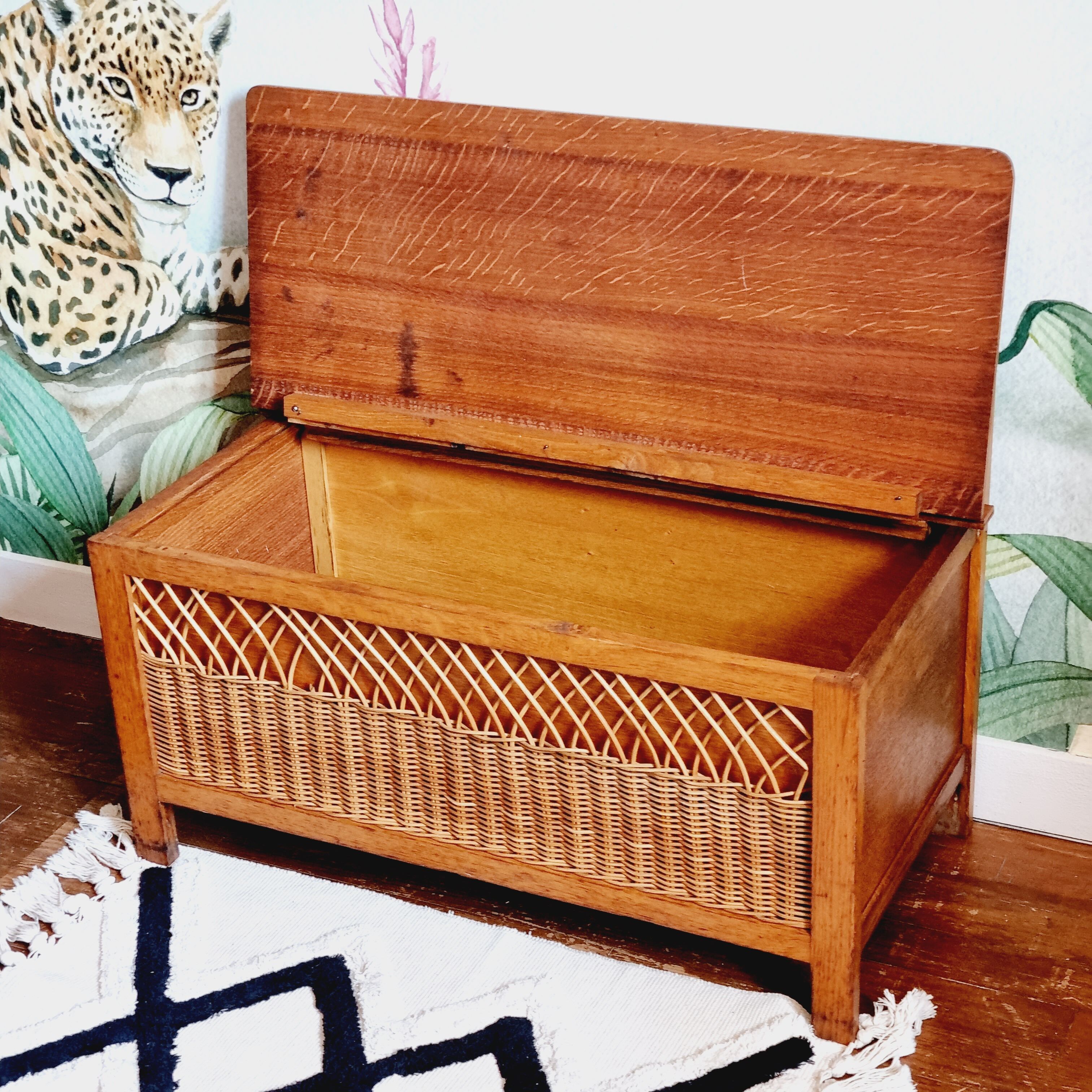 Bench chest veneer oak and rattan