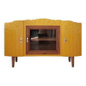 Saffron yellow and wood low sideboard